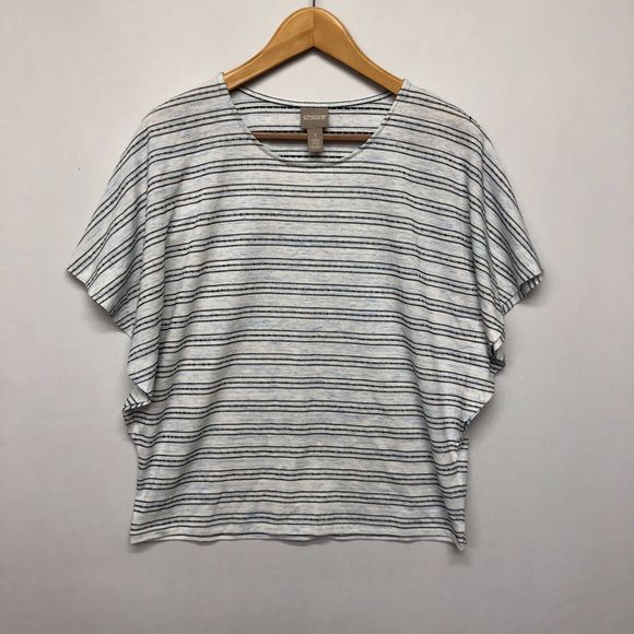 Chico's Women Blouse Top Shirt Size 1 Stripe Flutter Sleeve M116 -18 - Picture 1 of 13